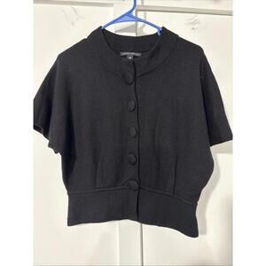 Banana Republic Blk Cropped Cardigan Buttons SS 100% Wool NEW XS Oversized Ribbe